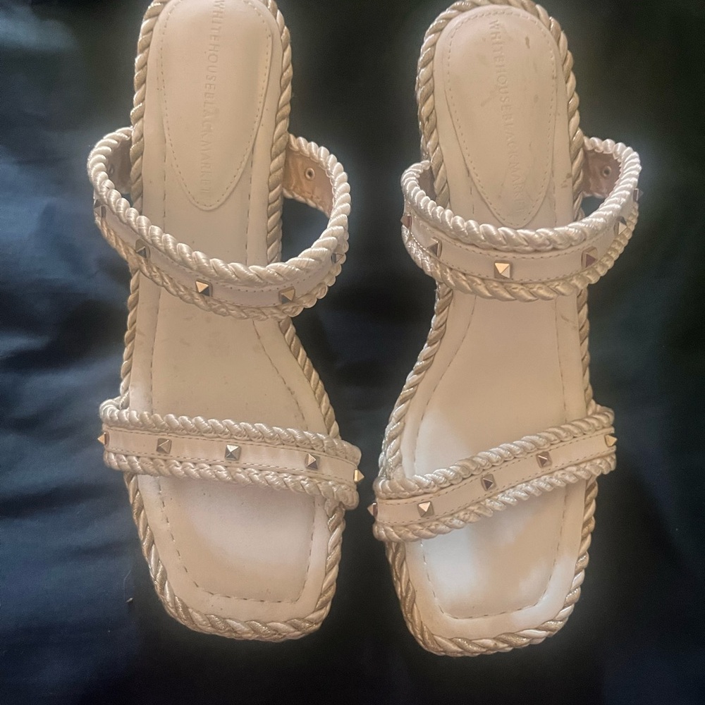 White House Black Market Cream Wedge Sandals. Never worn. Size 7.5